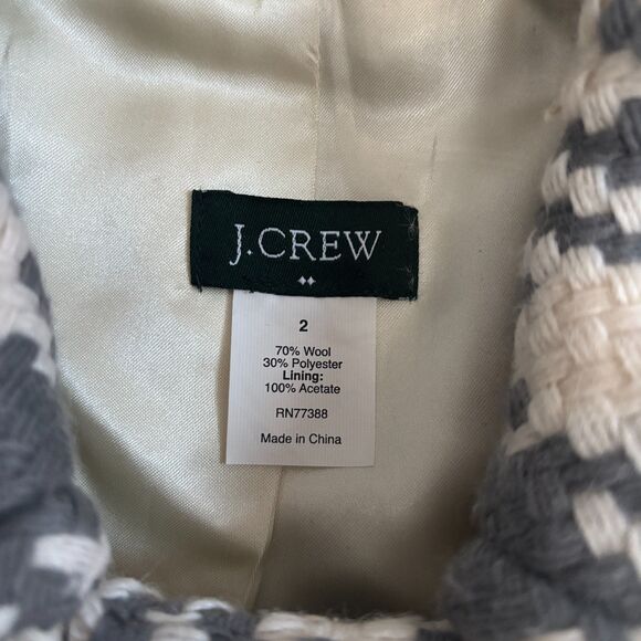 J. Crew Greta Houndstooth Peacoat Swing Women's 2 Grey Ivory Wool Blend Preppy - Picture 4 of 10